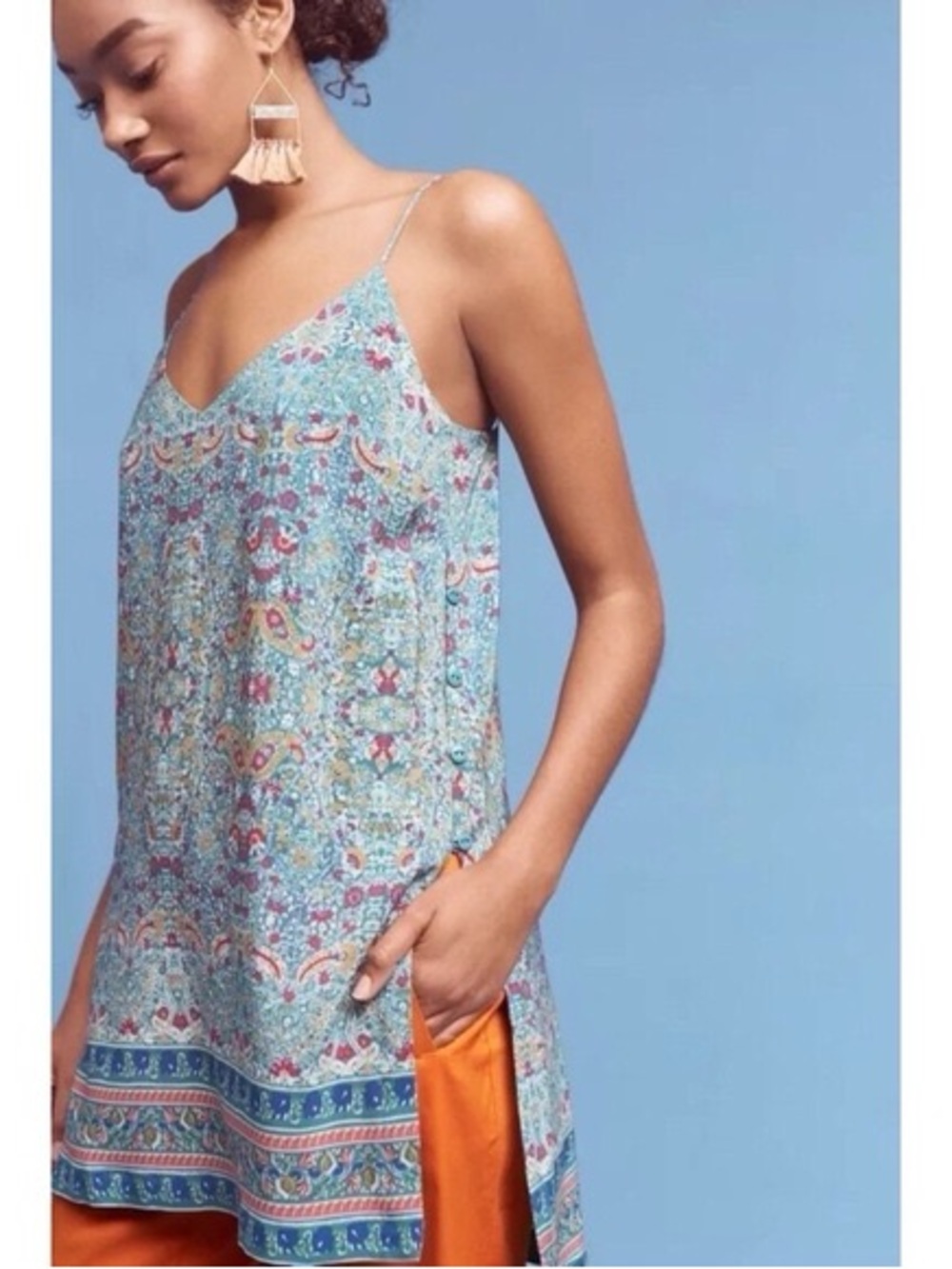 Maeve Anthropologie Strappy Green Silk Tunic Blouse